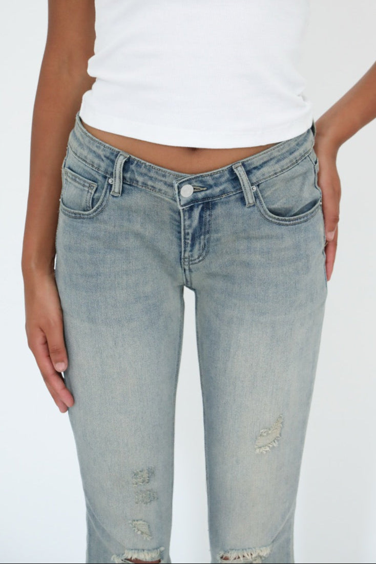 "Ripped" flared jeans light blue tall