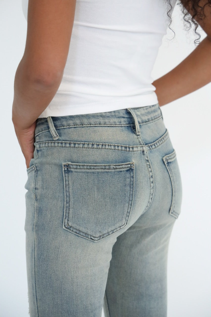 "Ripped" flared jeans light blue tall