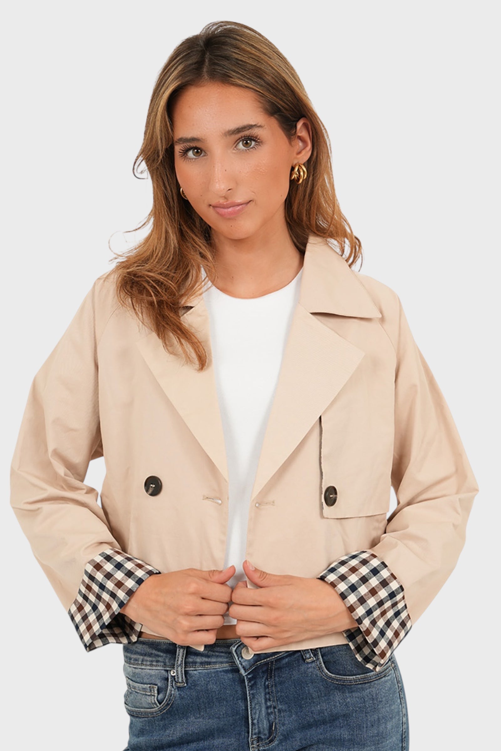 "Checked" trenchcoat beige