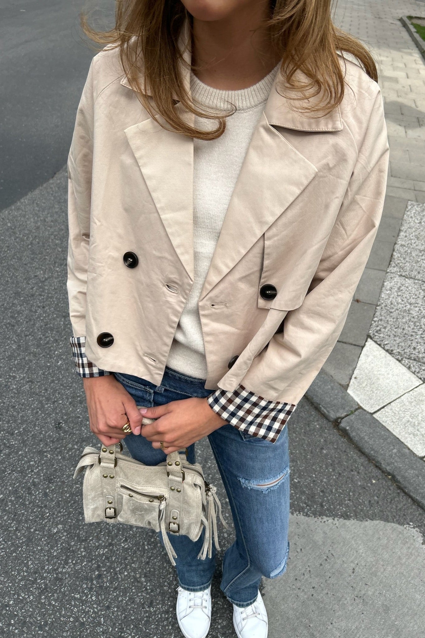 "Checked" trenchcoat beige